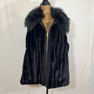 Women's Black Faux Fur Zip-Front Coat with Fur Collar Marc New York 2x NWT
